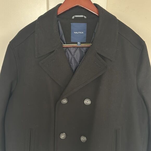 NAUTICA Classic Wool Blend Black Coat Men’s Size XXL Button Up Lined Peacoat - Picture 3 of 12